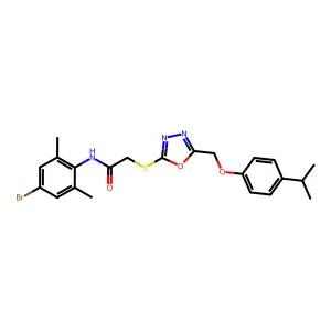 N-(4-bromo-2,6-dimethylphenyl)-2-[(5-{[4-(propan-2-yl)phenoxy]methyl}-1,3,4-oxadiazol-2-yl)sulfanyl]acetamide structure