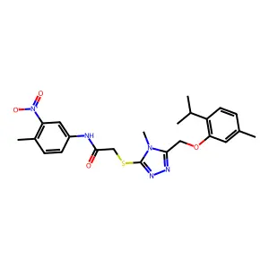 2-[(4-methyl-5-{[5-methyl-2-(propan-2-yl)phenoxy]methyl}-4H-1,2,4-triazol-3-yl)sulfanyl]-N-(4-methyl-3-nitrophenyl)acetamide structure