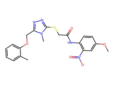 N-(4-methoxy-2-nitrophenyl)-2-({4-methyl-5-[(2-methylphenoxy)methyl]-4H-1,2,4-triazol-3-yl}sulfanyl)acetamide structure