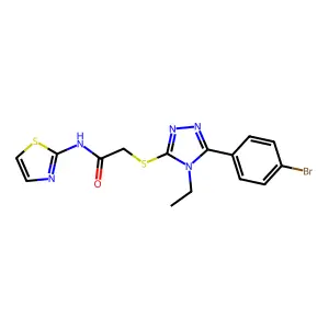 2-[[5-(4-bromophenyl)-4-ethyl-1,2,4-triazol-3-yl]sulfanyl]-N-(1,3-thiazol-2-yl)acetamide structure