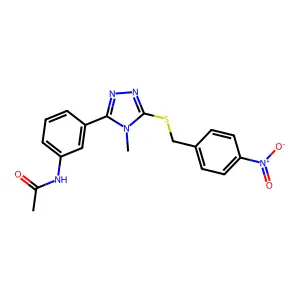 N-(3-{4-methyl-5-[(4-nitrobenzyl)sulfanyl]-4H-1,2,4-triazol-3-yl}phenyl)acetamide structure