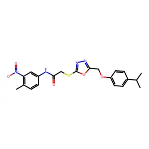N-(4-methyl-3-nitrophenyl)-2-[(5-{[4-(propan-2-yl)phenoxy]methyl}-1,3,4-oxadiazol-2-yl)sulfanyl]acetamide structure