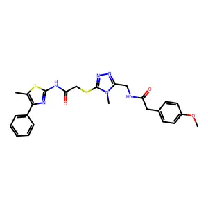 2-(4-methoxyphenyl)-N-[[4-methyl-5-[2-[(5-methyl-4-phenyl-1,3-thiazol-2-yl)amino]-2-oxoethyl]sulfanyl-1,2,4-triazol-3-yl]methyl]acetamide structure