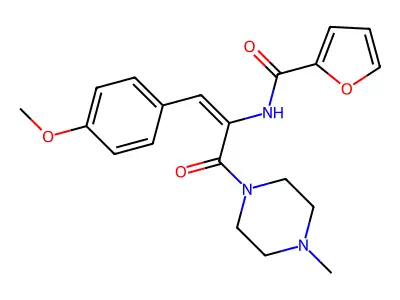 N-[(E)-1-(4-methoxyphenyl)-3-(4-methylpiperazin-1-yl)-3-oxoprop-1-en-2-yl]furan-2-carboxamide structure
