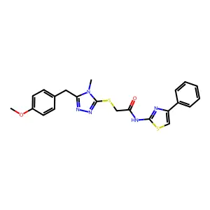 2-[[5-[(4-methoxyphenyl)methyl]-4-methyl-1,2,4-triazol-3-yl]sulfanyl]-N-(4-phenyl-1,3-thiazol-2-yl)acetamide structure