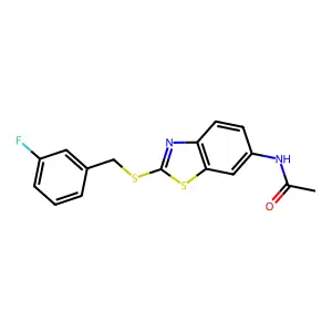 N-{2-[(3-fluorobenzyl)sulfanyl]-1,3-benzothiazol-6-yl}acetamide structure