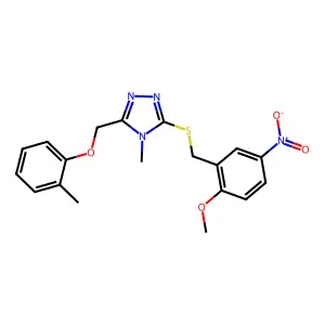 3-[(2-methoxy-5-nitrobenzyl)sulfanyl]-4-methyl-5-[(2-methylphenoxy)methyl]-4H-1,2,4-triazole structure