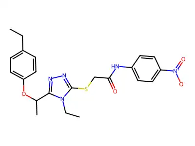 2-[[4-ethyl-5-[1-(4-ethylphenoxy)ethyl]-1,2,4-triazol-3-yl]sulfanyl]-N-(4-nitrophenyl)acetamide structure
