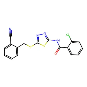 2-chloro-N-{5-[(2-cyanobenzyl)sulfanyl]-1,3,4-thiadiazol-2-yl}benzamide structure