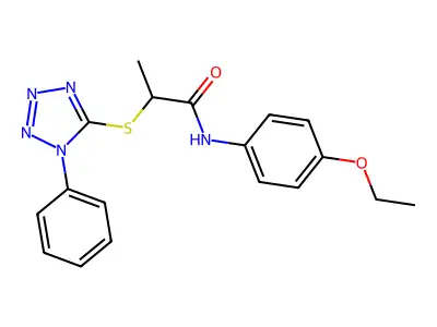 N-(4-ethoxyphenyl)-2-(1-phenyltetrazol-5-yl)sulfanylpropanamide structure