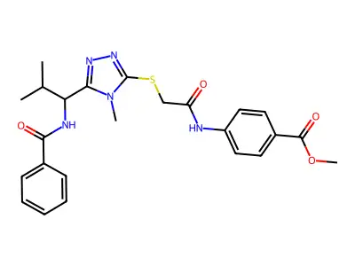 methyl 4-({[(4-methyl-5-{2-methyl-1-[(phenylcarbonyl)amino]propyl}-4H-1,2,4-triazol-3-yl)sulfanyl]acetyl}amino)benzoate structure