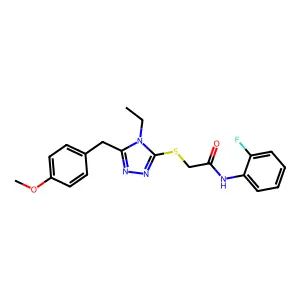 2-[[4-ethyl-5-[(4-methoxyphenyl)methyl]-1,2,4-triazol-3-yl]sulfanyl]-N-(2-fluorophenyl)acetamide structure