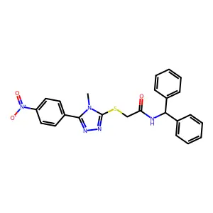 N-benzhydryl-2-[[4-methyl-5-(4-nitrophenyl)-1,2,4-triazol-3-yl]sulfanyl]acetamide structure