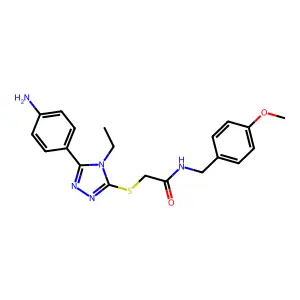 2-{[5-(4-aminophenyl)-4-ethyl-4H-1,2,4-triazol-3-yl]sulfanyl}-N-(4-methoxybenzyl)acetamide structure