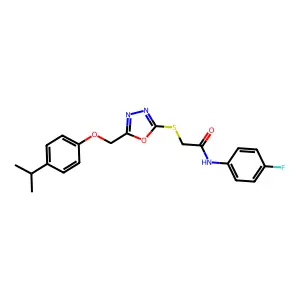 N-(4-fluorophenyl)-2-[(5-{[4-(propan-2-yl)phenoxy]methyl}-1,3,4-oxadiazol-2-yl)sulfanyl]acetamide structure