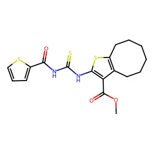 methyl 2-(thiophene-2-carbonylcarbamothioylamino)-4,5,6,7,8,9-hexahydrocycloocta[b]thiophene-3-carboxylate structure