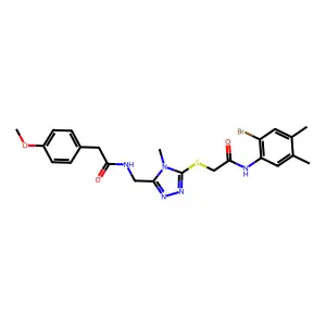 N-[[5-[2-(2-bromo-4,5-dimethylanilino)-2-oxoethyl]sulfanyl-4-methyl-1,2,4-triazol-3-yl]methyl]-2-(4-methoxyphenyl)acetamide structure