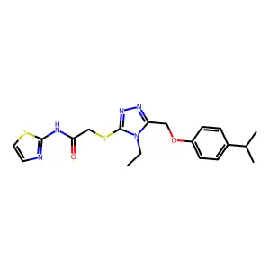 2-[(4-ethyl-5-{[4-(propan-2-yl)phenoxy]methyl}-4H-1,2,4-triazol-3-yl)sulfanyl]-N-(1,3-thiazol-2-yl)acetamide structure