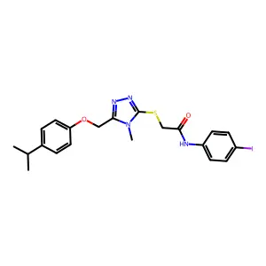 N-(4-iodophenyl)-2-[(4-methyl-5-{[4-(propan-2-yl)phenoxy]methyl}-4H-1,2,4-triazol-3-yl)sulfanyl]acetamide structure