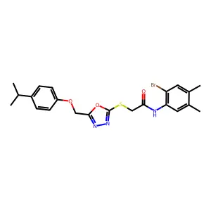 N-(2-bromo-4,5-dimethylphenyl)-2-[(5-{[4-(propan-2-yl)phenoxy]methyl}-1,3,4-oxadiazol-2-yl)sulfanyl]acetamide structure