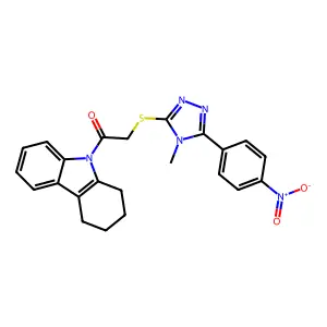 2-[[4-methyl-5-(4-nitrophenyl)-1,2,4-triazol-3-yl]sulfanyl]-1-(1,2,3,4-tetrahydrocarbazol-9-yl)ethanone structure