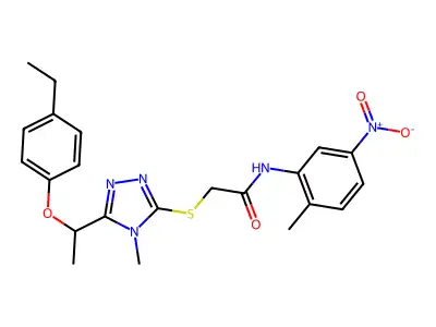 2-({5-[1-(4-ethylphenoxy)ethyl]-4-methyl-4H-1,2,4-triazol-3-yl}sulfanyl)-N-(2-methyl-5-nitrophenyl)acetamide structure