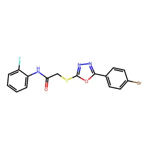 2-[[5-(4-bromophenyl)-1,3,4-oxadiazol-2-yl]sulfanyl]-N-(2-fluorophenyl)acetamide structure