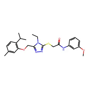 2-[(4-ethyl-5-{[5-methyl-2-(propan-2-yl)phenoxy]methyl}-4H-1,2,4-triazol-3-yl)sulfanyl]-N-(3-methoxyphenyl)acetamide structure