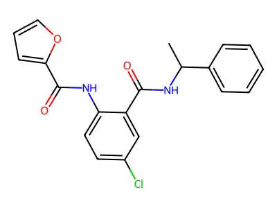 N-[4-chloro-2-(1-phenylethylcarbamoyl)phenyl]furan-2-carboxamide structure