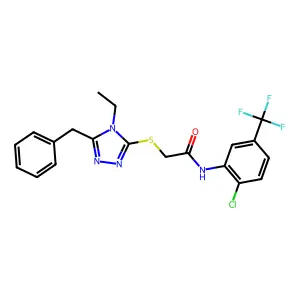 2-[(5-benzyl-4-ethyl-1,2,4-triazol-3-yl)sulfanyl]-N-[2-chloro-5-(trifluoromethyl)phenyl]acetamide structure