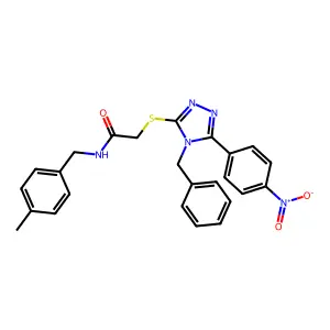 2-{[4-benzyl-5-(4-nitrophenyl)-4H-1,2,4-triazol-3-yl]sulfanyl}-N-(4-methylbenzyl)acetamide structure
