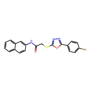 2-[[5-(4-bromophenyl)-1,3,4-oxadiazol-2-yl]sulfanyl]-N-naphthalen-2-ylacetamide structure