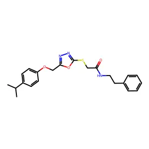 N-(2-phenylethyl)-2-[(5-{[4-(propan-2-yl)phenoxy]methyl}-1,3,4-oxadiazol-2-yl)sulfanyl]acetamide structure