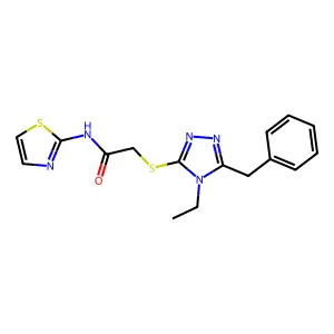 2-[(5-benzyl-4-ethyl-1,2,4-triazol-3-yl)sulfanyl]-N-(1,3-thiazol-2-yl)acetamide structure