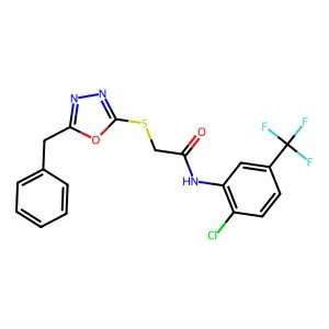 2-[(5-benzyl-1,3,4-oxadiazol-2-yl)sulfanyl]-N-[2-chloro-5-(trifluoromethyl)phenyl]acetamide structure