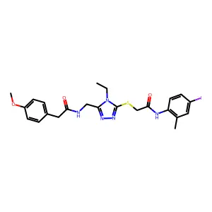 2-{[4-ethyl-5-({[(4-methoxyphenyl)acetyl]amino}methyl)-4H-1,2,4-triazol-3-yl]sulfanyl}-N-(4-iodo-2-methylphenyl)acetamide structure