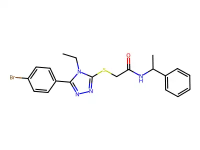 2-[[5-(4-bromophenyl)-4-ethyl-1,2,4-triazol-3-yl]sulfanyl]-N-(1-phenylethyl)acetamide structure