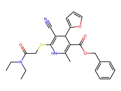 benzyl 5-cyano-6-[2-(diethylamino)-2-oxoethyl]sulfanyl-4-(furan-2-yl)-2-methyl-1,4-dihydropyridine-3-carboxylate structure