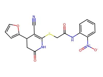 2-[[5-cyano-4-(furan-2-yl)-2-oxo-3,4-dihydro-1H-pyridin-6-yl]sulfanyl]-N-(2-nitrophenyl)acetamide structure