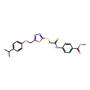 methyl 4-({[(5-{[4-(propan-2-yl)phenoxy]methyl}-1,3,4-oxadiazol-2-yl)sulfanyl]acetyl}amino)benzoate structure