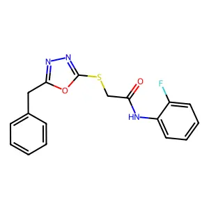 2-[(5-benzyl-1,3,4-oxadiazol-2-yl)sulfanyl]-N-(2-fluorophenyl)acetamide structure