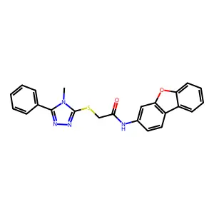 N-(3-dibenzofuranyl)-2-[(4-methyl-5-phenyl-1,2,4-triazol-3-yl)thio]acetamide structure