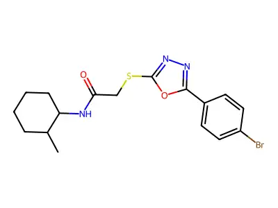 2-{[5-(4-bromophenyl)-1,3,4-oxadiazol-2-yl]sulfanyl}-N-(2-methylcyclohexyl)acetamide structure