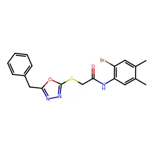 2-[(5-benzyl-1,3,4-oxadiazol-2-yl)sulfanyl]-N-(2-bromo-4,5-dimethylphenyl)acetamide structure