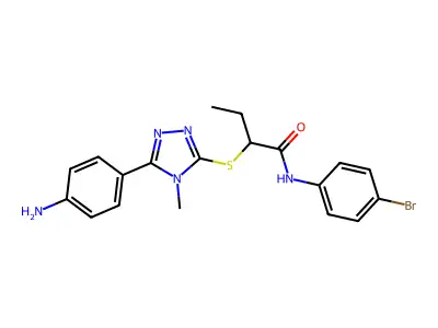 2-[[5-(4-aminophenyl)-4-methyl-1,2,4-triazol-3-yl]sulfanyl]-N-(4-bromophenyl)butanamide structure