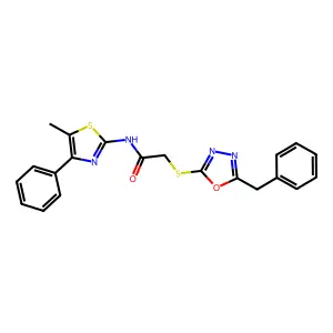 2-[(5-benzyl-1,3,4-oxadiazol-2-yl)sulfanyl]-N-(5-methyl-4-phenyl-1,3-thiazol-2-yl)acetamide structure