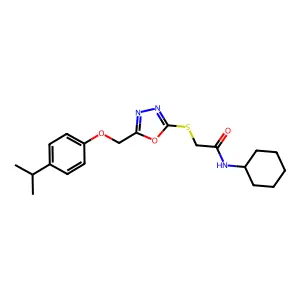 N-cyclohexyl-2-[(5-{[4-(propan-2-yl)phenoxy]methyl}-1,3,4-oxadiazol-2-yl)sulfanyl]acetamide structure