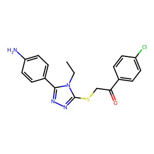 2-[[5-(4-aminophenyl)-4-ethyl-1,2,4-triazol-3-yl]sulfanyl]-1-(4-chlorophenyl)ethanone structure
