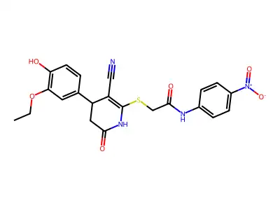 2-{[3-cyano-4-(3-ethoxy-4-hydroxyphenyl)-6-oxo-1,4,5,6-tetrahydropyridin-2-yl]sulfanyl}-N-(4-nitrophenyl)acetamide structure