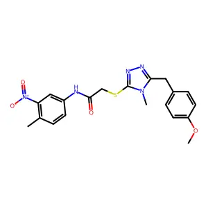 2-[[5-[(4-methoxyphenyl)methyl]-4-methyl-1,2,4-triazol-3-yl]sulfanyl]-N-(4-methyl-3-nitrophenyl)acetamide structure